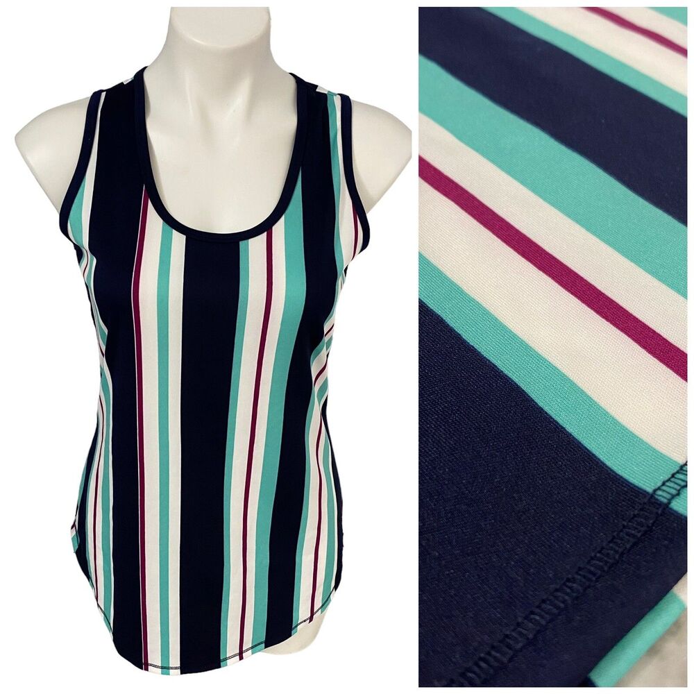 LuLaRoe Tank Top Womens Large Blue Stripe Sleeveless Knit Sporty Stretch Beach